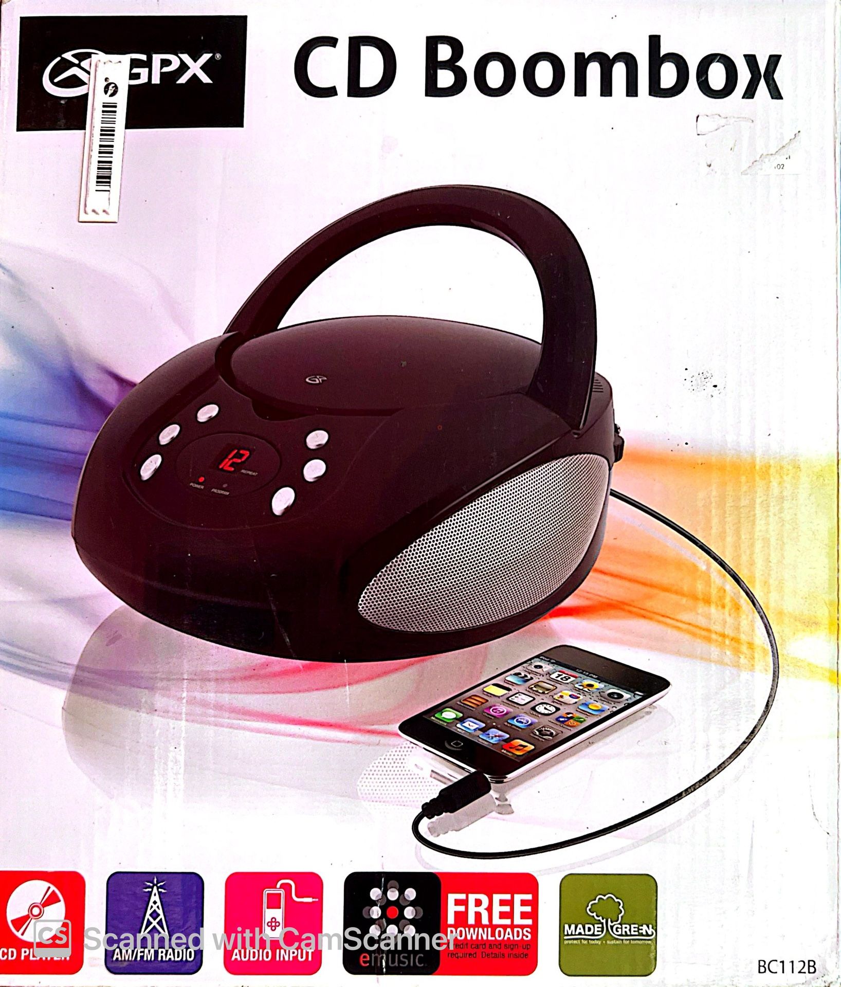 GPX BC112B CD Boombox AM/FM Line In Black