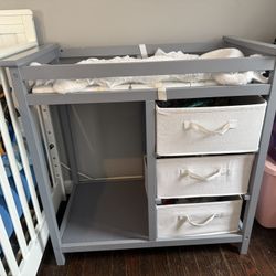 Badger Basket Modern Baby Changing Table - Nursery Furniture with Laundry Ham...