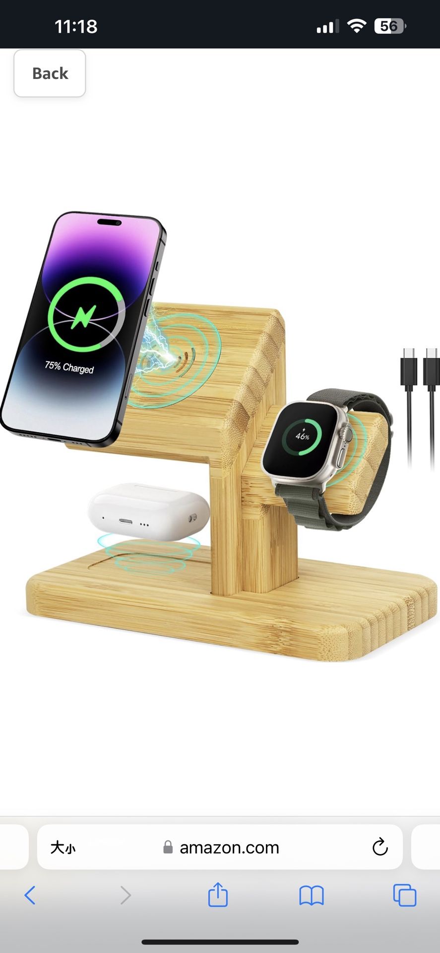 3 in 1 Wireless Charging Station for Apple Devices, CAIROCK Fast 20W Magnetic Bamboo Charger Stand Dock for iPhone 15/14/13/12 Pro/Max/Plus, for Apple