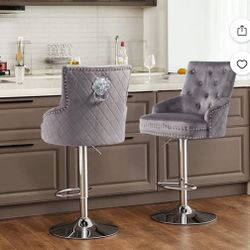 Wifor Luxury Velvet Bar Stool 360° Swivel Height Adjustable Counter Stool for Kitchen Pub Bar Cafe, Color Grey