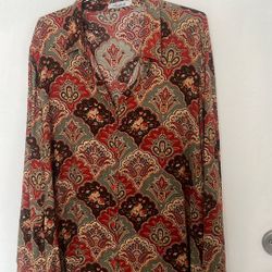 Long Sleeves Cotton Designed Colors Short Dress Size L 