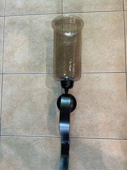 Metal Scroll Wall Sconce with Glass Pillar Candle Holder 49.5”