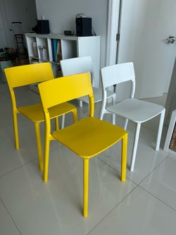 IKEA JANINGE Chairs - Set of 4 (2 Yellow, 2 White)