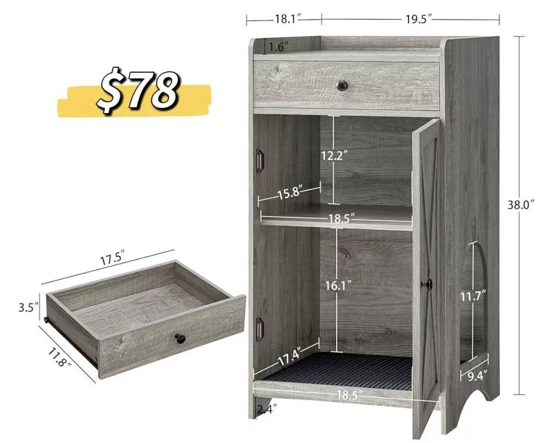 😀 Litter Box Cabinet, Cat Litter Box Furniture Hidden, Tall Narrow Litter Box Enclosure with Storage, Shelf, Litter Mat, Small Corner Fit, Pet Crate,