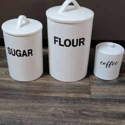 Utility Stoneware Kitchen  Ceramic Canisters (3 pieces)
10"HX6.75"D
8"HX5.75"D
5"HX4.75"D
