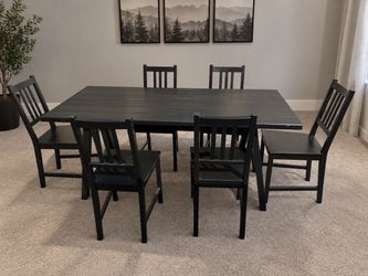 Black Wood Dining Table Set with 6 Chairs