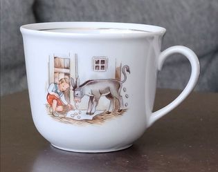 Vintage German Porcelain Children's Mug Cup Grimms' Fairy Tale Gold Donkey Goldesel Bricklebrit