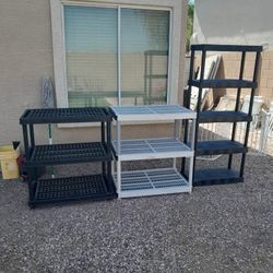 3 Or 5 Tier Gray Or Black Plastic Utility Shelving Units $30 Each See All Photos Read Description 