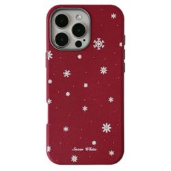 iPhone 16 Pro Max Christmas Series Frosted PC Hybrid TPU Leather Phone Case(Snowflakes)