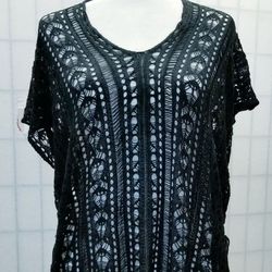 Black Crochet Tie Side Top L