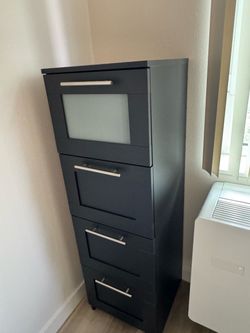 Black 4-Drawer Filing Cabinet with Frosted Glass