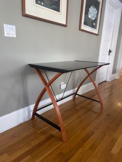 Sleek wood and glass desk