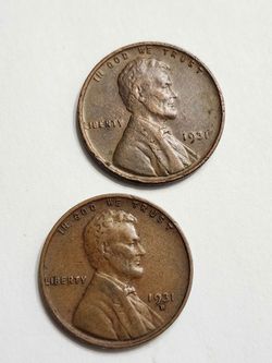 1931 , 1931-D Wheat Cent Penny Coins / Antique Coin Set
