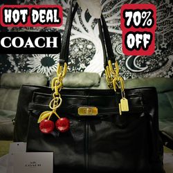 Vintage Coach Soho Shoulder Bag Black Leather Tote Bag 