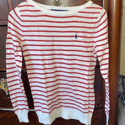 Ralph Lauren Sport White And Red Stripes  Sweater Size 