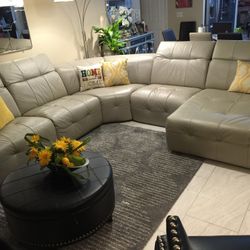 Italian Leather Sectional Sofa Set With 2 Power Recliner 