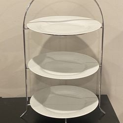 Chrome Metal 3-Tier Serving Tower With 10.5" Round Plates