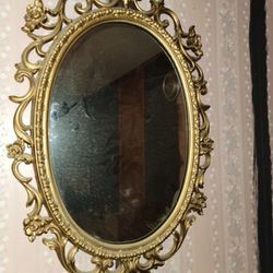 Mid Century Ornate Gold Cast Resin Oval Wall Mirrored In 