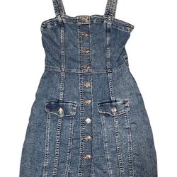 H&M Divided Jeans Dress Size XXS Button Up Front Shoulder Straps