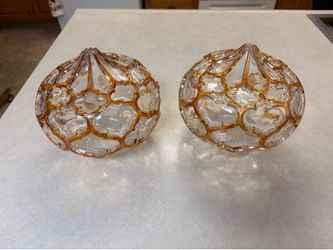 Vintage MCM Clear & Gold Lattice Glass Light Shades Onion Dome Trellis Hollywood Regency Replacement Globes