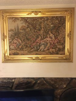 Vintage Antique French Tapestry In Wood Frame