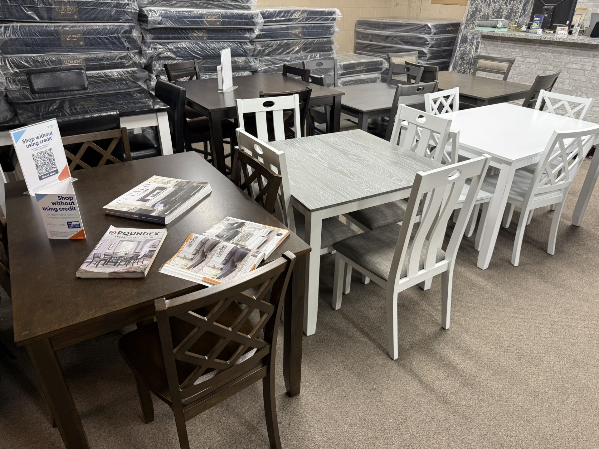 NEW WOOD DINNER TABLE AND CHAIRS