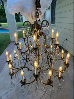 Crystal and bronze 38” chandelier