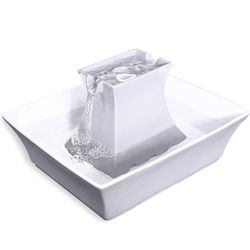 PetSafe Drinkwell Pagoda Automatic Pet Fountain - Ceramic Water Dispenser for Dogs and Cats - Filters Included - White - 2 Litres
