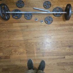 Workout Weights (Long Barbell With Weights And 1 Handle For Dumbell)