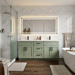 60 Inch Sage Green Double Sink Vanity, Solid Wood Construction