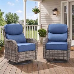 MoonLuxe Dark Gray Swivel Glider Wicker Outdoor Rocking Chair with Navy Blue Olefin 6 in. Thick Cushions (2-Pack)