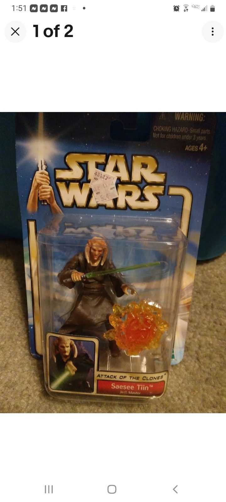 Star Wars Attack Of The Clones "Saesee Tiin" Jedi Master Action Figure Hasbro 2002
