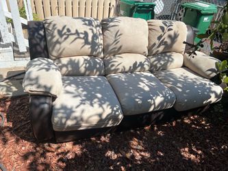 3-Seat Sofa with Fabric Cushions and Leather Trim
