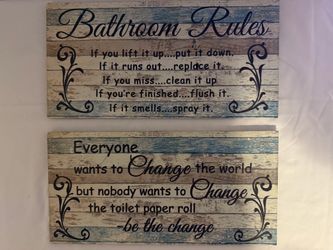 2 Pc Funny Teal Bathroom Wall Decor