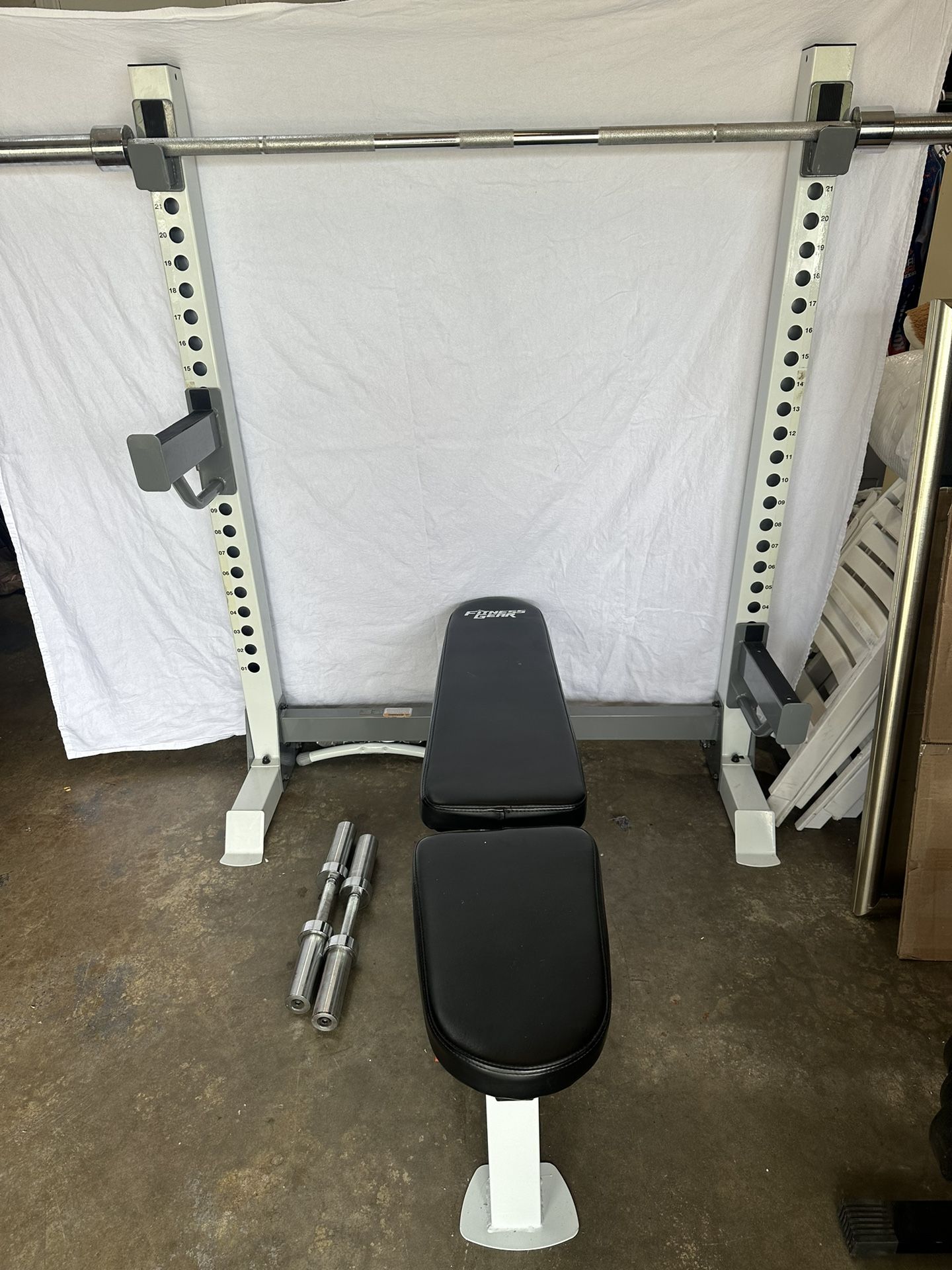 Weight Bench With Barbell Rack With Plates