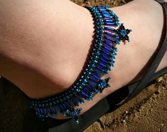 Hand beaded blue anklet