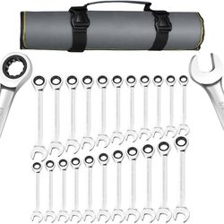 139 22 Pieces Ratcheting Wrench Set Steel Mirror Finish,72 Teeth SAE 1/4”to 3/4” and Metric 6-18mm,CR-V Steel,Ratchet Wrenches Set with Portable Organ