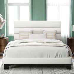 Queen Upholstered Bed Frame – No Box Spring, Quiet & Heavy Duty