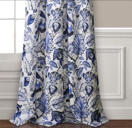 4 panels 95" length cobalt blue/white classic Jacobean pattern