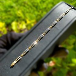 Jewelry 10k solid yellow two tone gold alternating link bracelet 7.50” 4.00mm