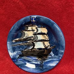 4.75 Inch Handmade Hand Painted Blue Ceramic Wall Hanging Plate Imported From Greece