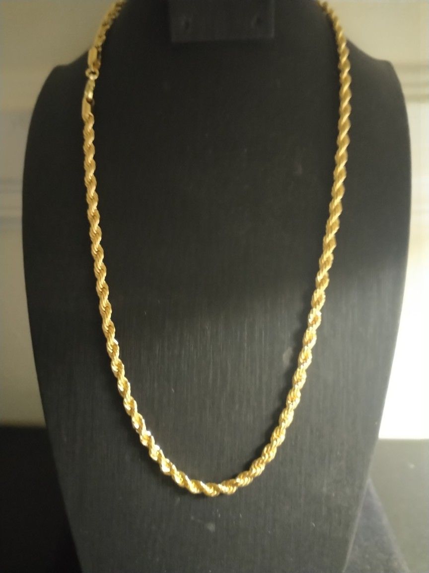 18k Gold Layered 24 Inch 4mm Diamond Cut Rope Chain
