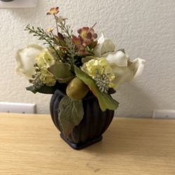 Silk Flower Bouquet with Small Ceramic Vase