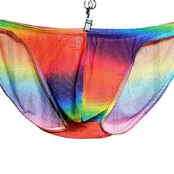 Sheer Mesh Bikini Brief Rainbow Print NWOT Men's Underwear M