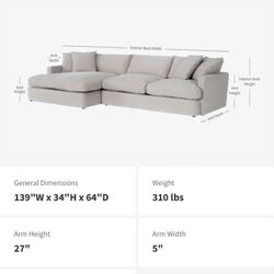 LIVING SPACES GRAND SOFA SECTIONAL WITH CHAISE LOUNGE