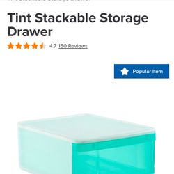 Selling Set Of 3 Stackable Tinted Storage Drawers (container Store) In Aqua