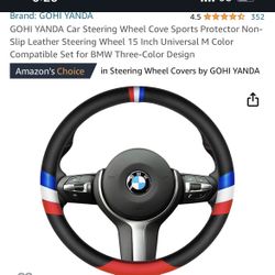 GOHI YANDA Car Steering Wheel Cove Sports Protector Non-Slip Leather Steering Wheel 15 Inch