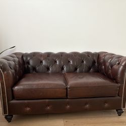 Tufted Brown Leather Loveseat