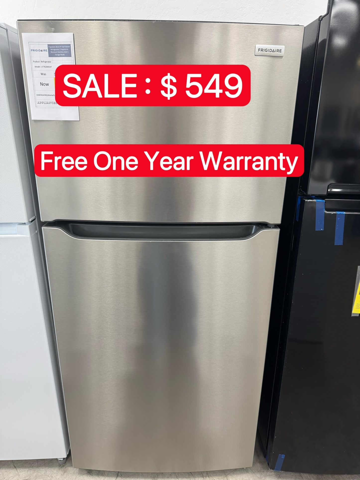Frigidaire 20 cu.ft top freezer refrigerator-open box-Free One Year Warranty