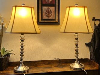 Pair of Brushed Nickel Table Lamps with shades